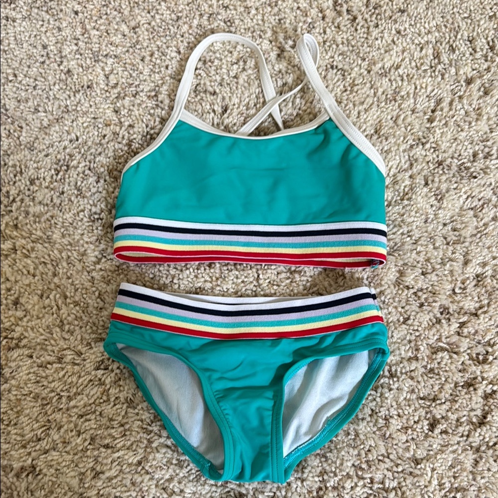 Kids Swim Set in Teal with Striped Accents